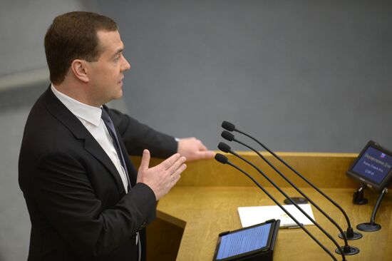 Dmitry Medvedev reports on the Government's 2013 performance at the State Duma