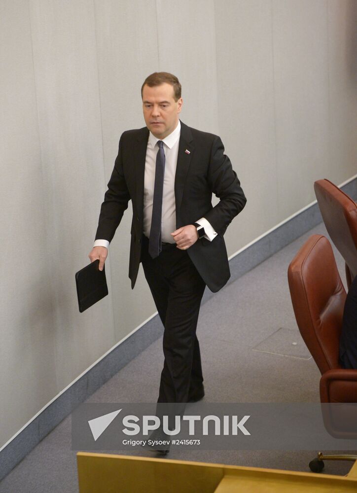 Dmitry Medvedev reports on the Government's 2013 performance at the State Duma