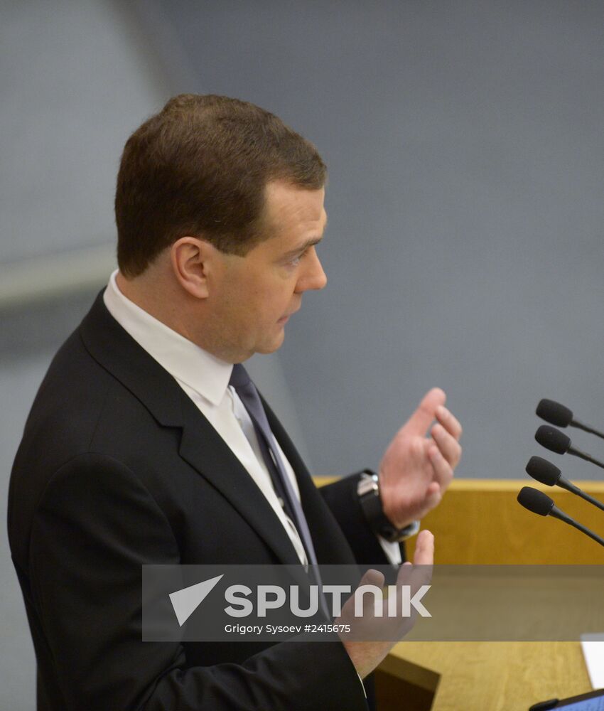 Dmitry Medvedev reports on the Government's 2013 performance at the State Duma
