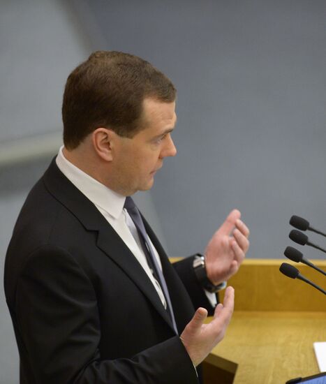 Dmitry Medvedev reports on the Government's 2013 performance at the State Duma