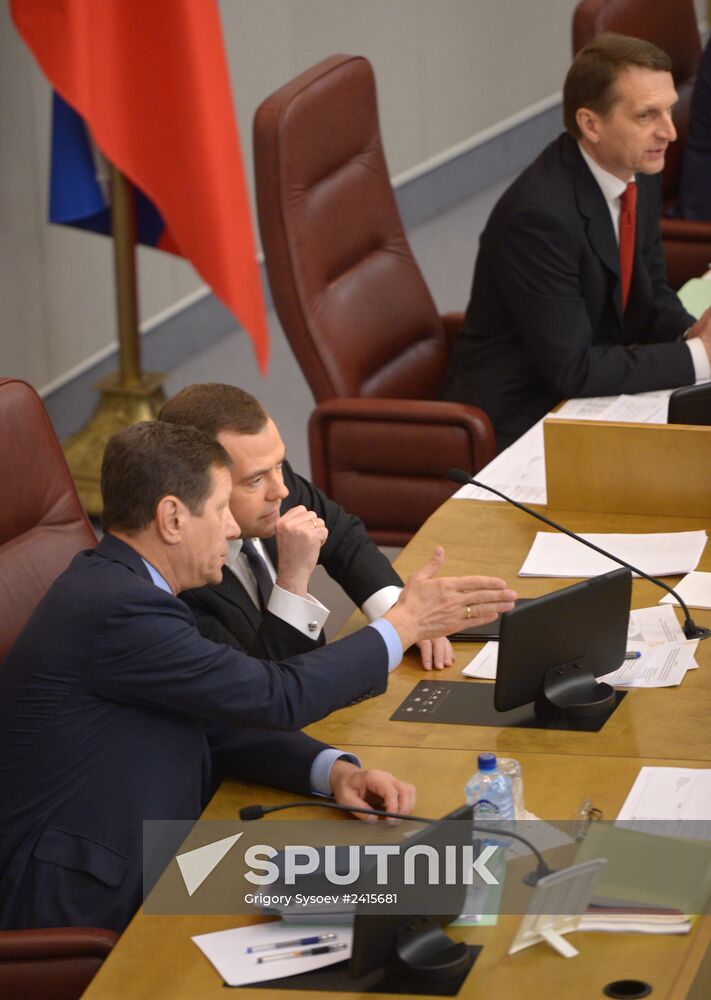 Dmitry Medvedev reports on the Government's 2013 performance at the State Duma