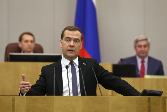 Dmitry Medvedev reports on the Government's 2013 performance at the State Duma