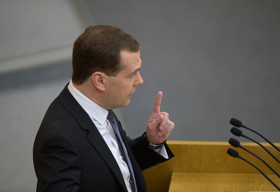 Dmitry Medvedev reports on the Government's 2013 performance at the State Duma