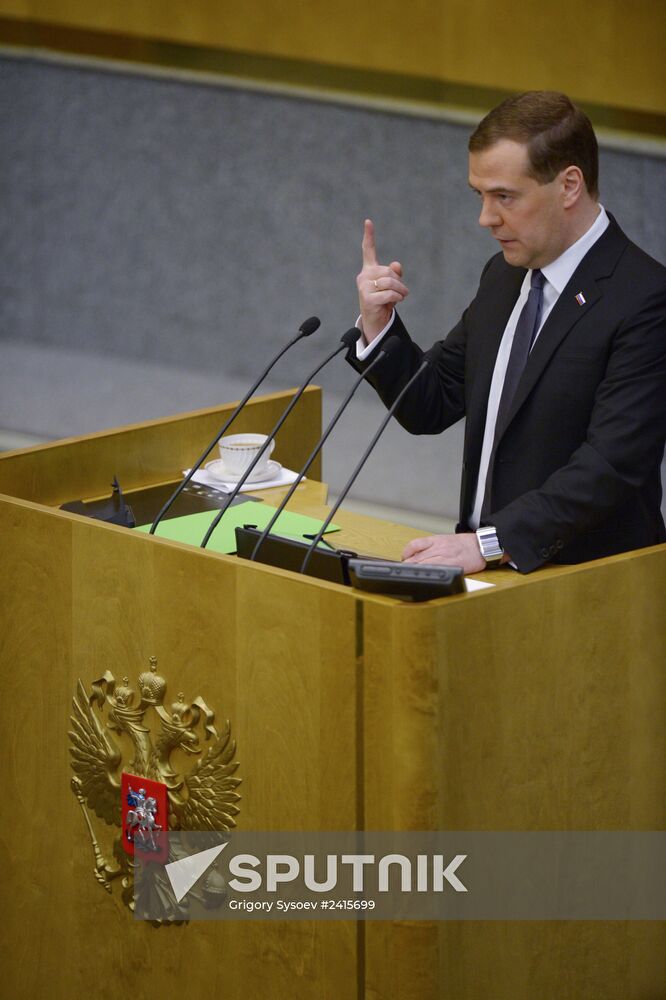 Dmitry Medvedev reports on the Government's 2013 performance at the State Duma