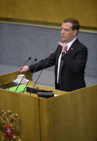 Dmitry Medvedev reports on the Government's 2013 performance at the State Duma
