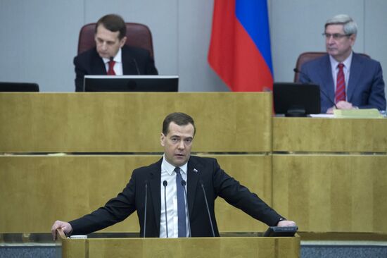 Dmitry Medvedev reports on the Government's 2013 performance at the State Duma