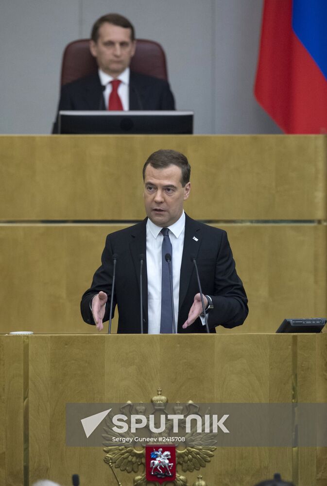 Dmitry Medvedev reports on the Government's 2013 performance at the State Duma