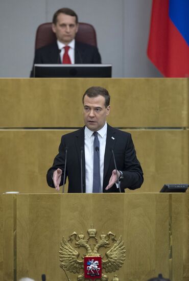 Dmitry Medvedev reports on the Government's 2013 performance at the State Duma