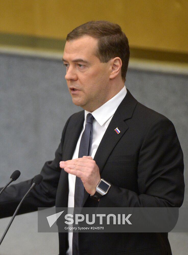 Dmitry Medvedev reports on the Government's 2013 performance at the State Duma