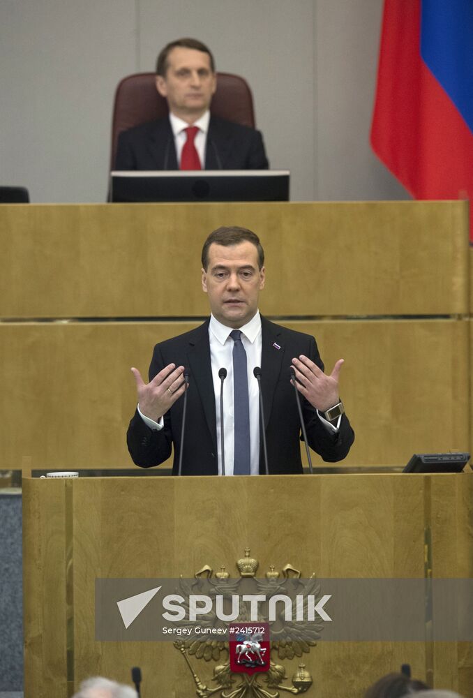Dmitry Medvedev reports on the Government's 2013 performance at the State Duma