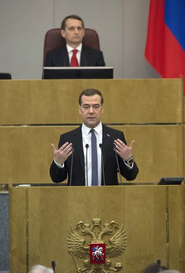 Dmitry Medvedev reports on the Government's 2013 performance at the State Duma