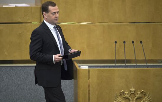 Dmitry Medvedev reports on the Government's 2013 performance at the State Duma
