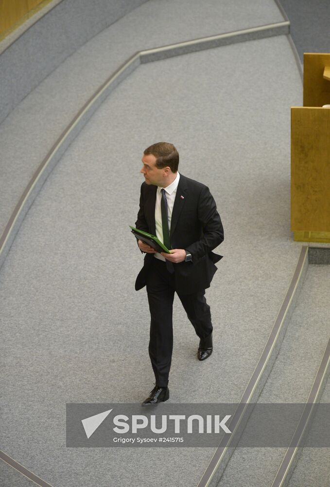 Dmitry Medvedev reports on the Government's 2013 performance at the State Duma
