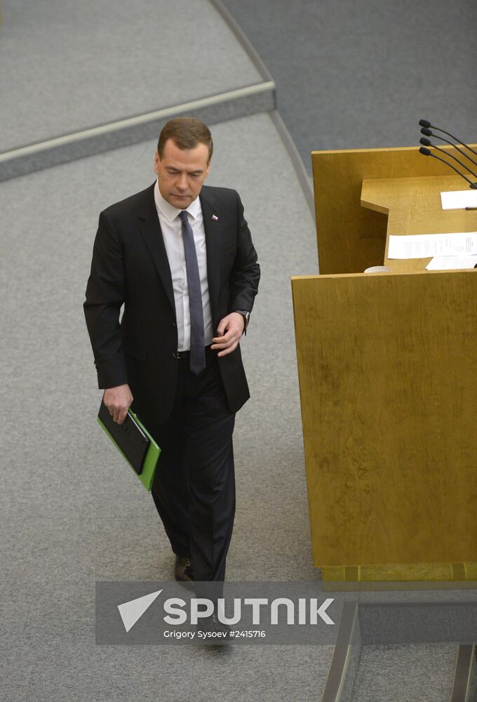 Dmitry Medvedev reports on the Government's 2013 performance at the State Duma