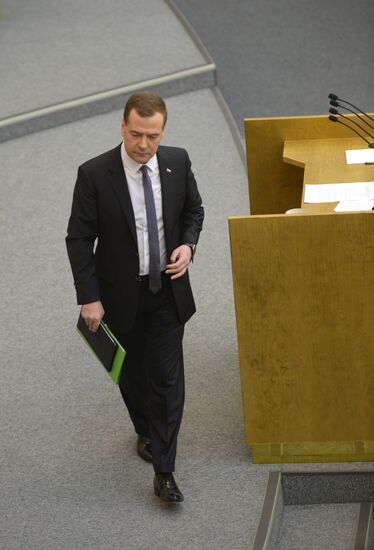 Dmitry Medvedev reports on the Government's 2013 performance at the State Duma