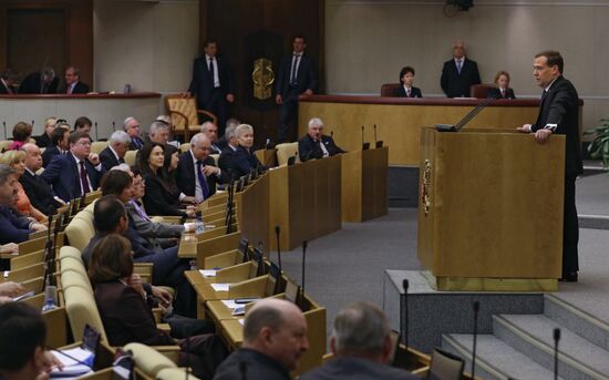 Dmitry Medvedev reports on the Government's 2013 performance at the State Duma