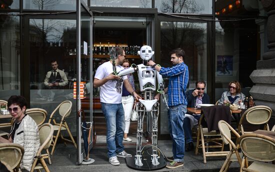 Thespian humanoid robot on display in Moscow