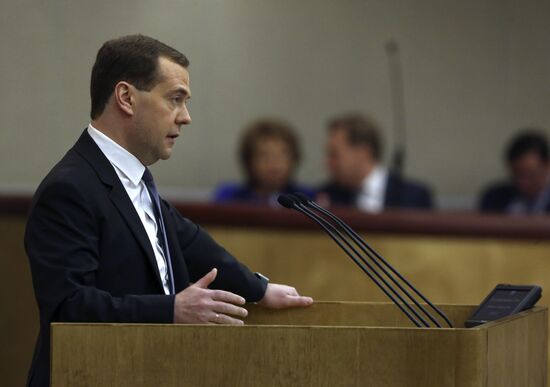 Dmitry Medvedev reports on the Government's 2013 performance at the State Duma