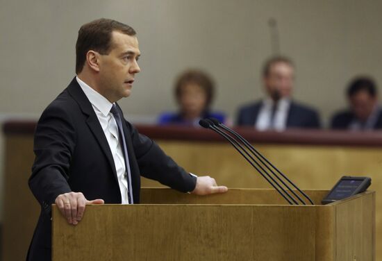 Dmitry Medvedev reports on the Government's 2013 performance at the State Duma