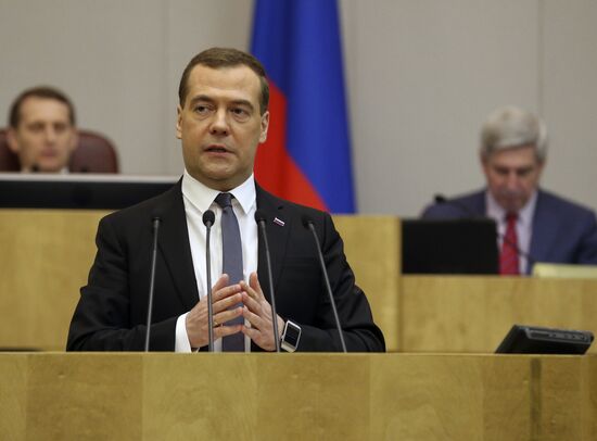 Dmitry Medvedev reports on the Government's 2013 performance at the State Duma