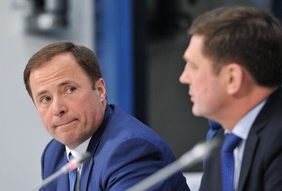 Press conference by Russia's Federal Space Agency and United Rocket and Space Corporation managers