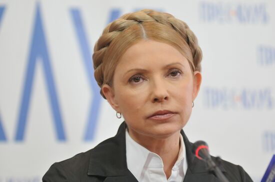 Yulia Tymoshenko gives news conference in Lviv