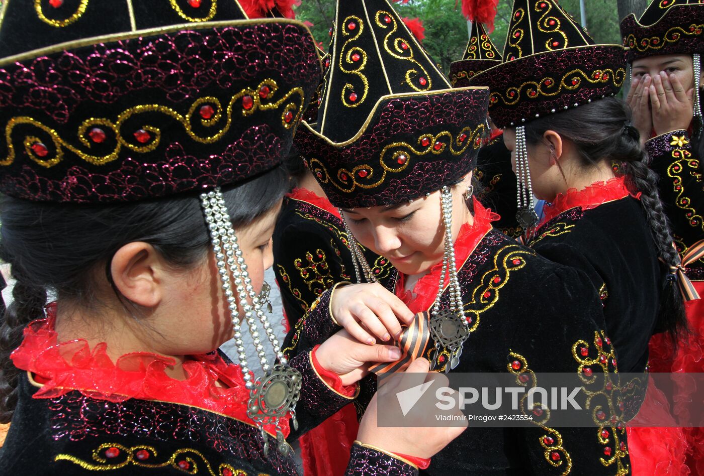 Large St George's ribbon marched in downtown Bishkek