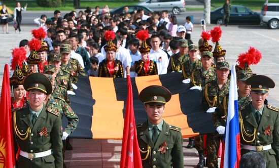 Large St George's ribbon marched in downtown Bishkek