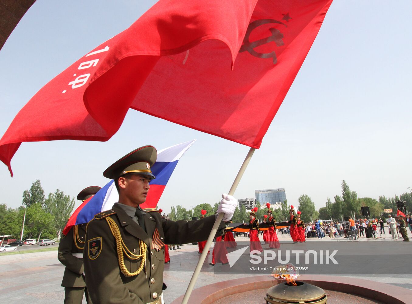 Large St George's ribbon marched in downtown Bishkek