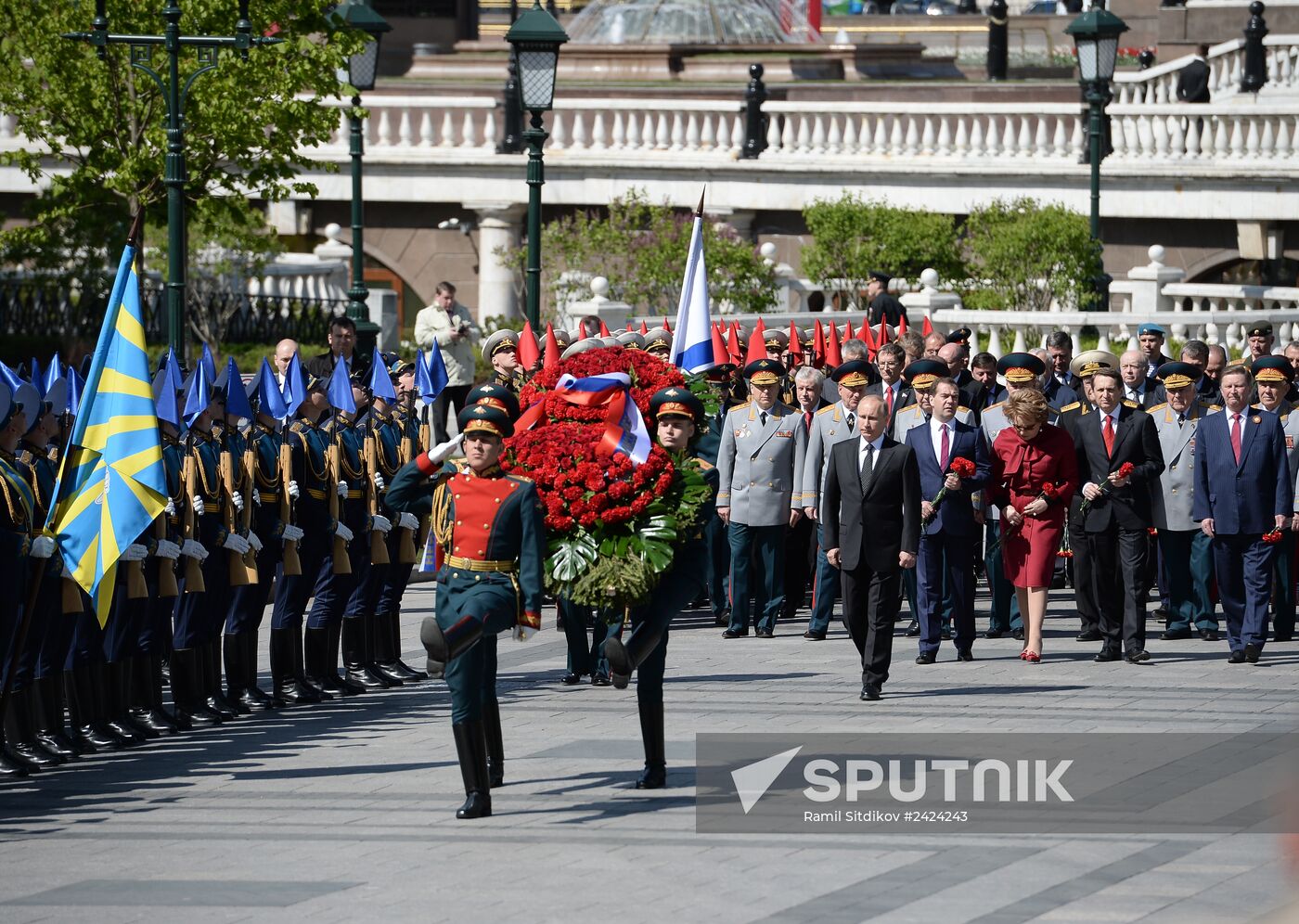 Wreath and flowers laid at Tomb of Unknown Soldier near Kremlin wall