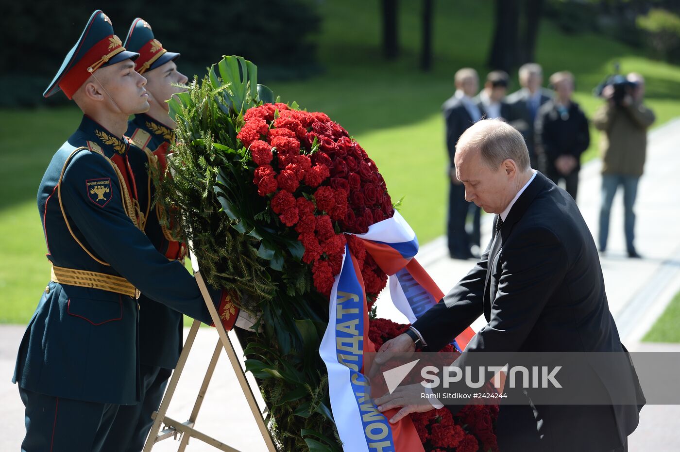 Wreath and flowers laid at Tomb of Unknown Soldier near Kremlin wall