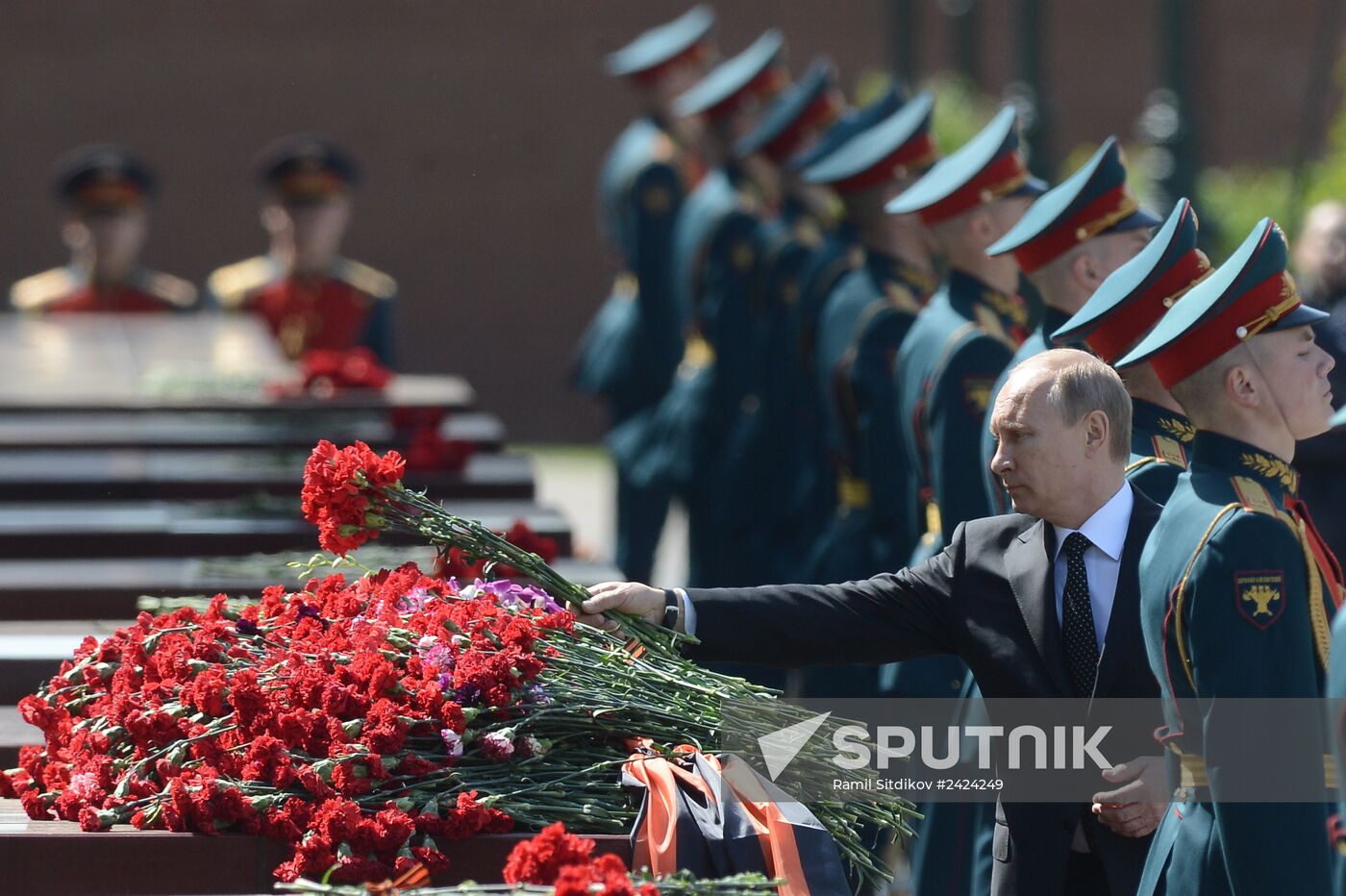 Wreath and flowers laid at Tomb of Unknown Soldier near Kremlin wall