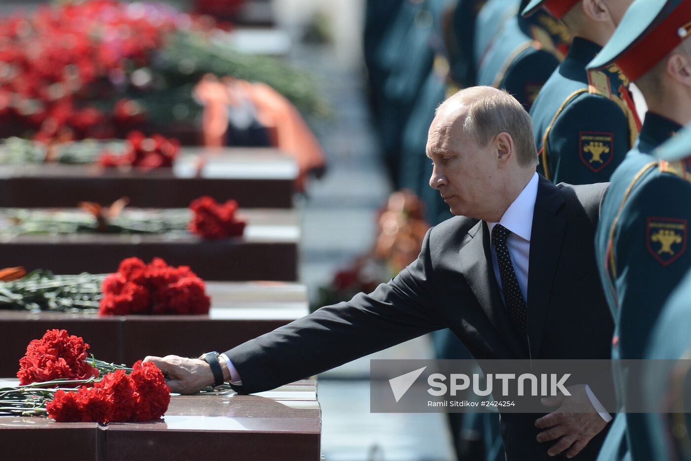 Wreath and flowers laid at Tomb of Unknown Soldier near Kremlin wall