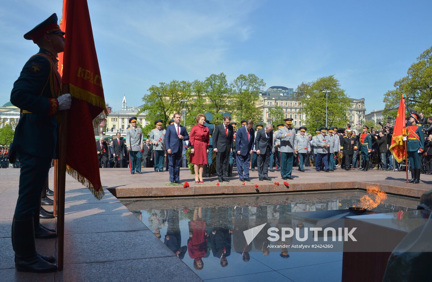 Wreath and flowers laid at Tomb of Unknown Soldier near Kremlin wall