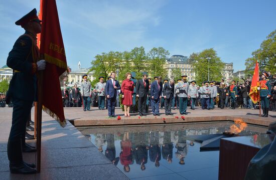 Wreath and flowers laid at Tomb of Unknown Soldier near Kremlin wall