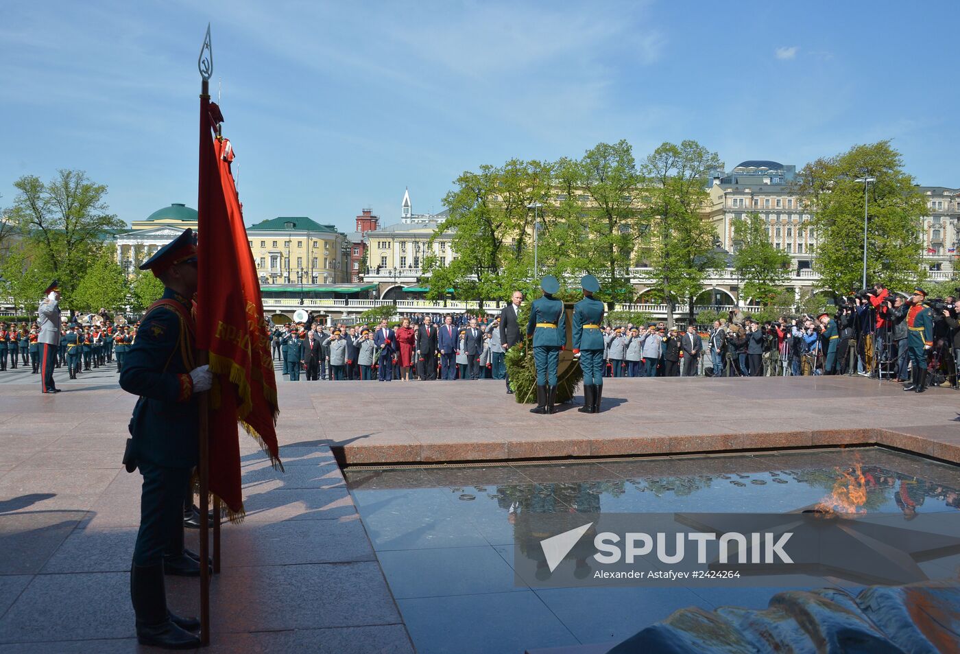 Wreath and flowers laid at Tomb of Unknown Soldier near Kremlin wall