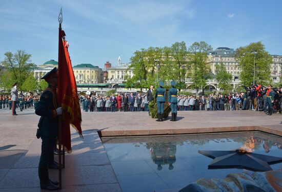 Wreath and flowers laid at Tomb of Unknown Soldier near Kremlin wall