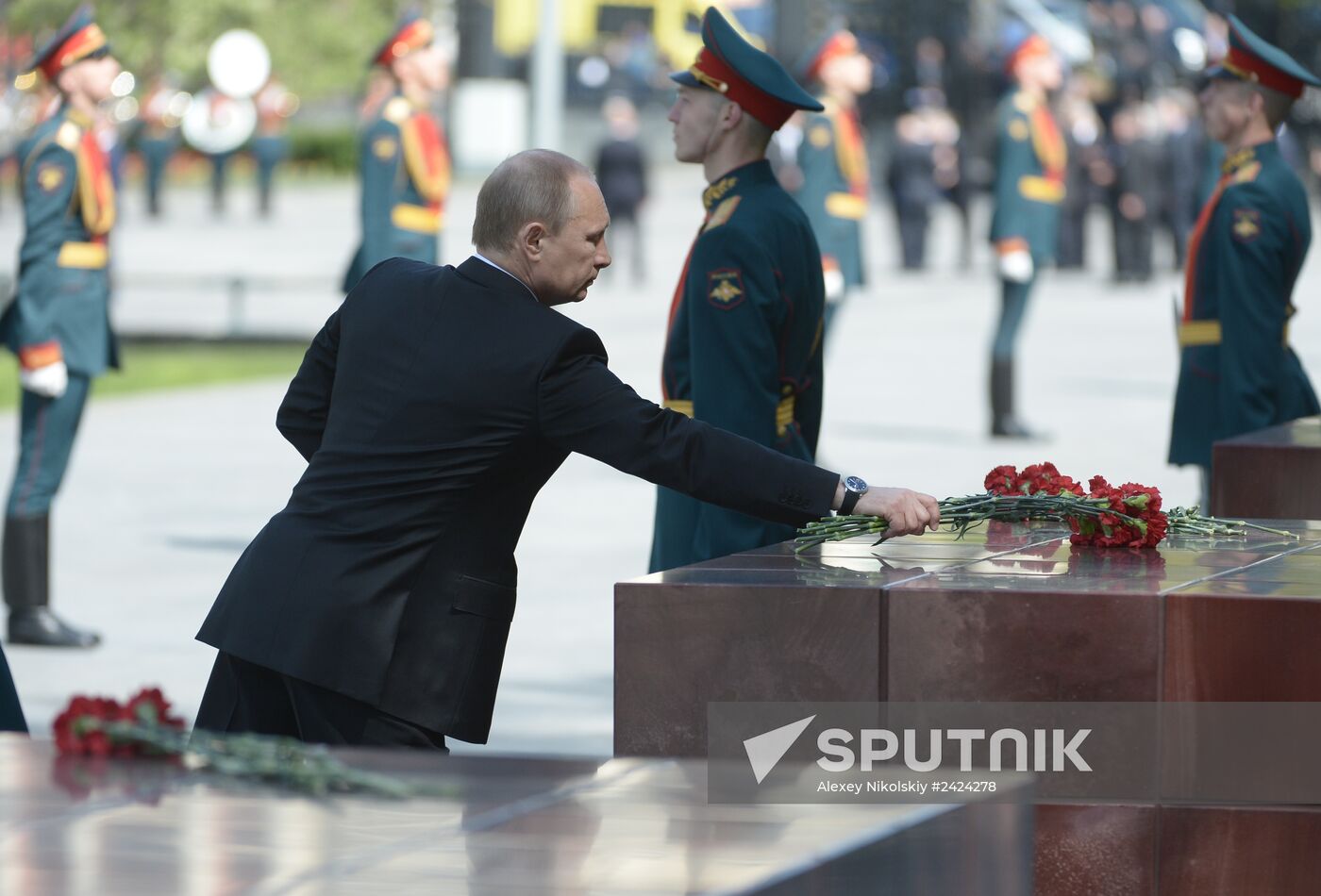 Wreath and flowers laid at Tomb of Unknown Soldier near Kremlin wall