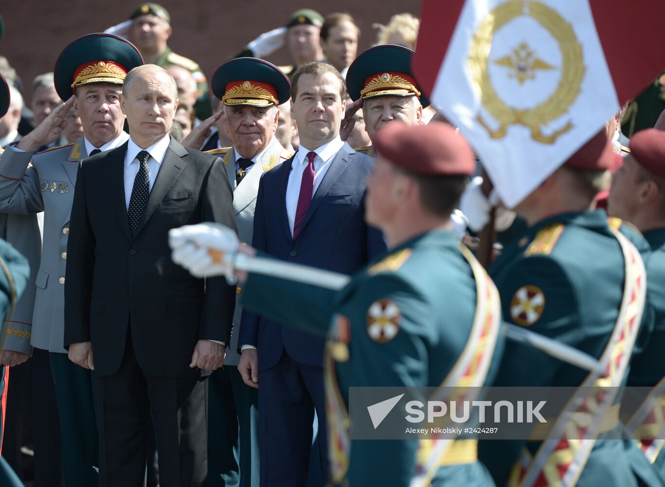 Wreath and flowers laid at Tomb of Unknown Soldier near Kremlin wall