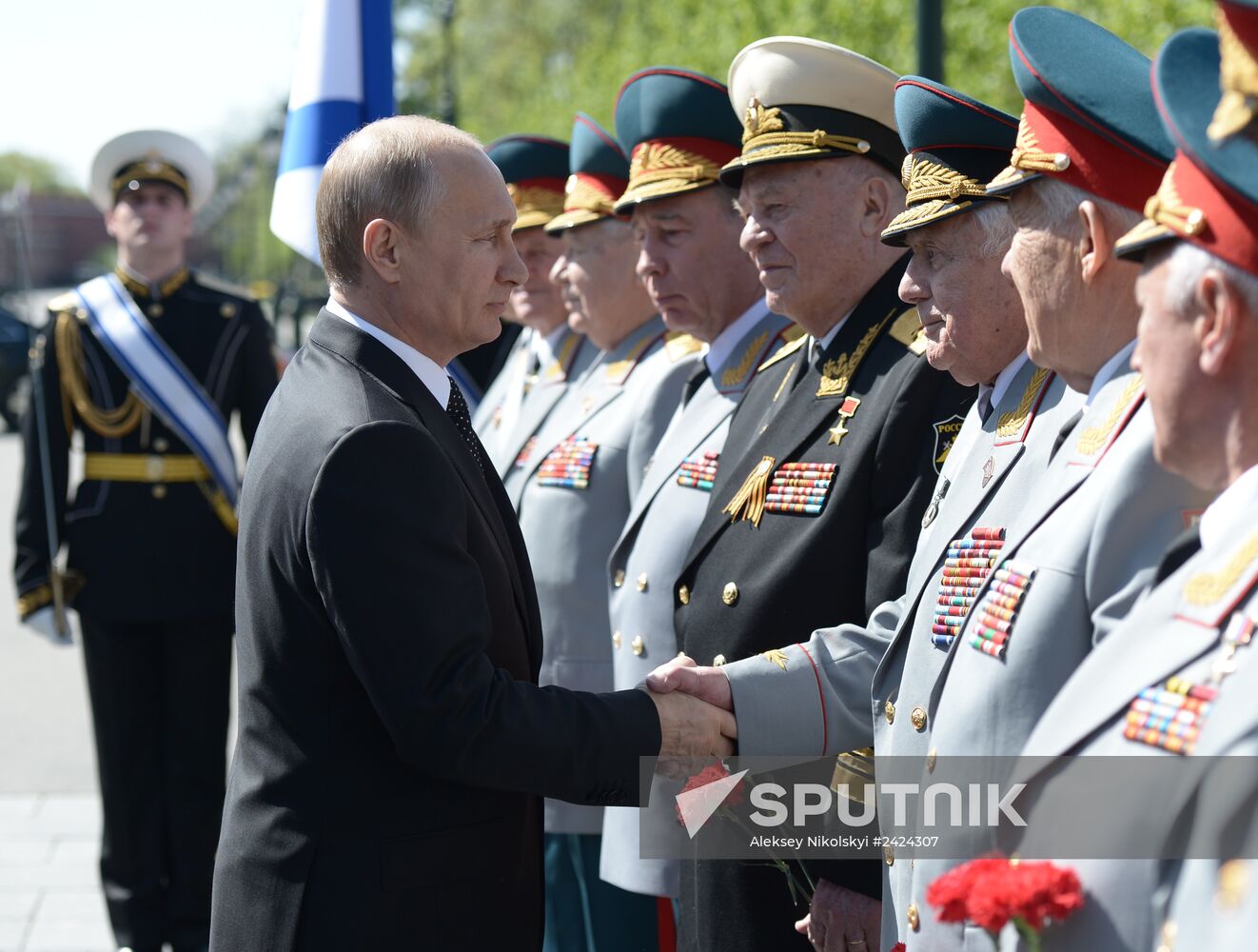 Wreath and flowers laid at Tomb of Unknown Soldier near Kremlin wall