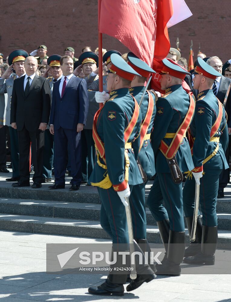 Wreath and flowers laid at Tomb of Unknown Soldier near Kremlin wall