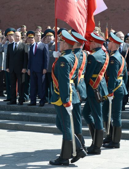 Wreath and flowers laid at Tomb of Unknown Soldier near Kremlin wall