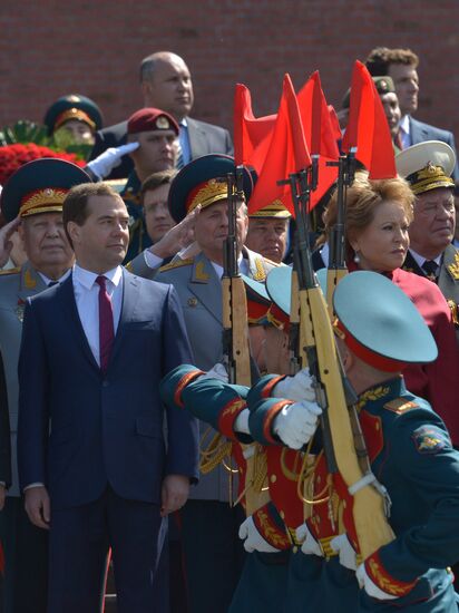 Wreath and flowers laid at Tomb of Unknown Soldier near Kremlin wall