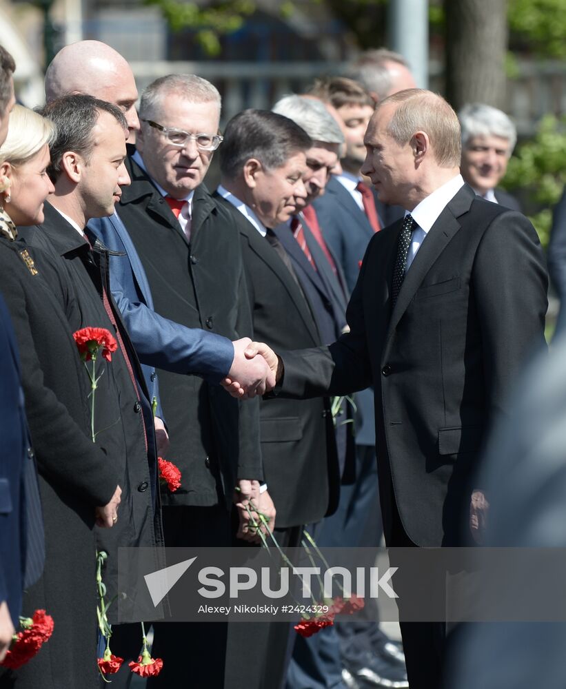 Wreath and flowers laid at Tomb of Unknown Soldier near Kremlin wall