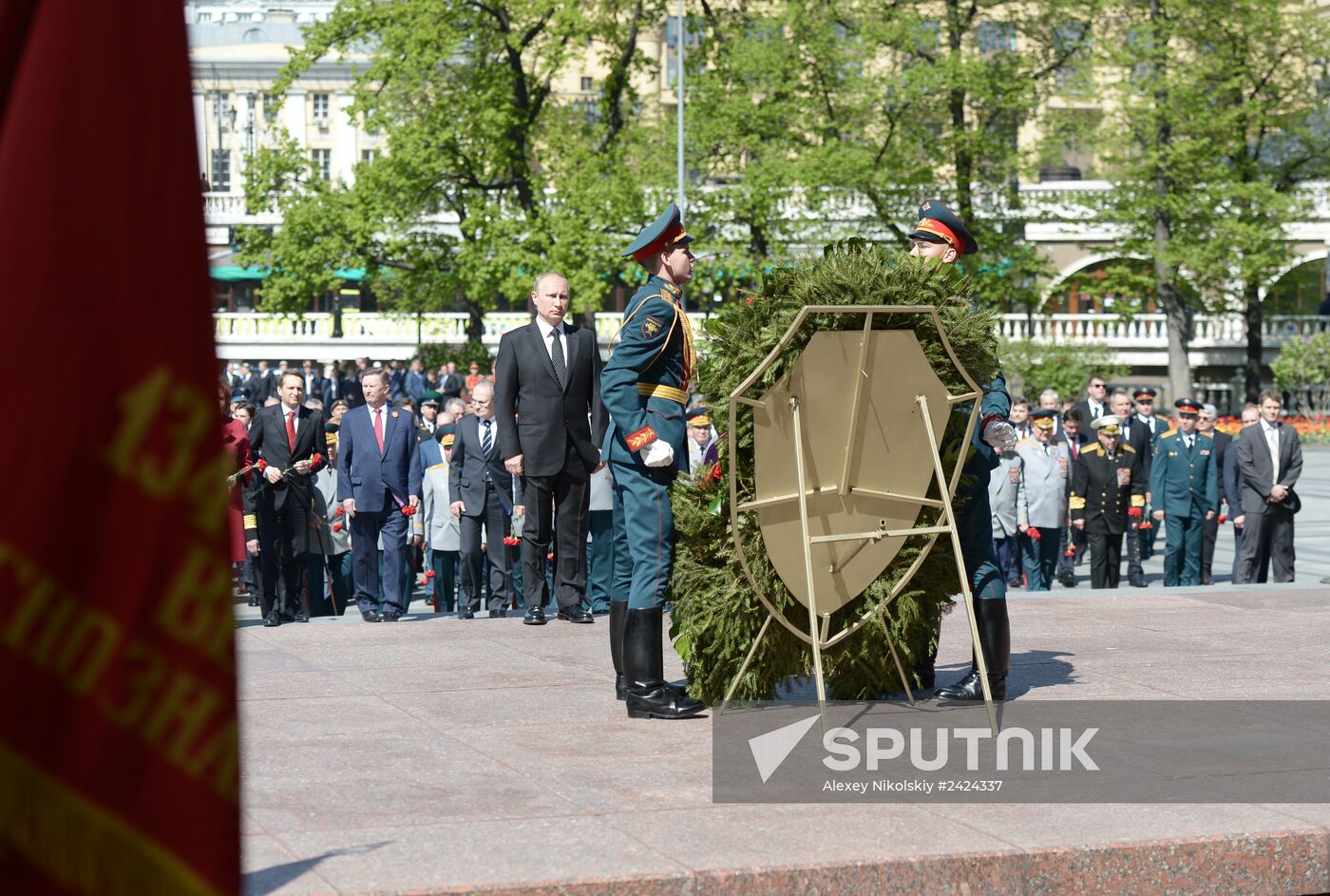 Wreath and flowers laid at Tomb of Unknown Soldier near Kremlin wall