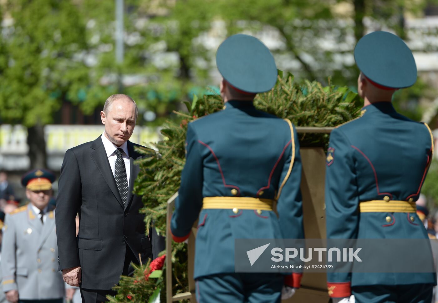 Wreath and flowers laid at Tomb of Unknown Soldier near Kremlin wall