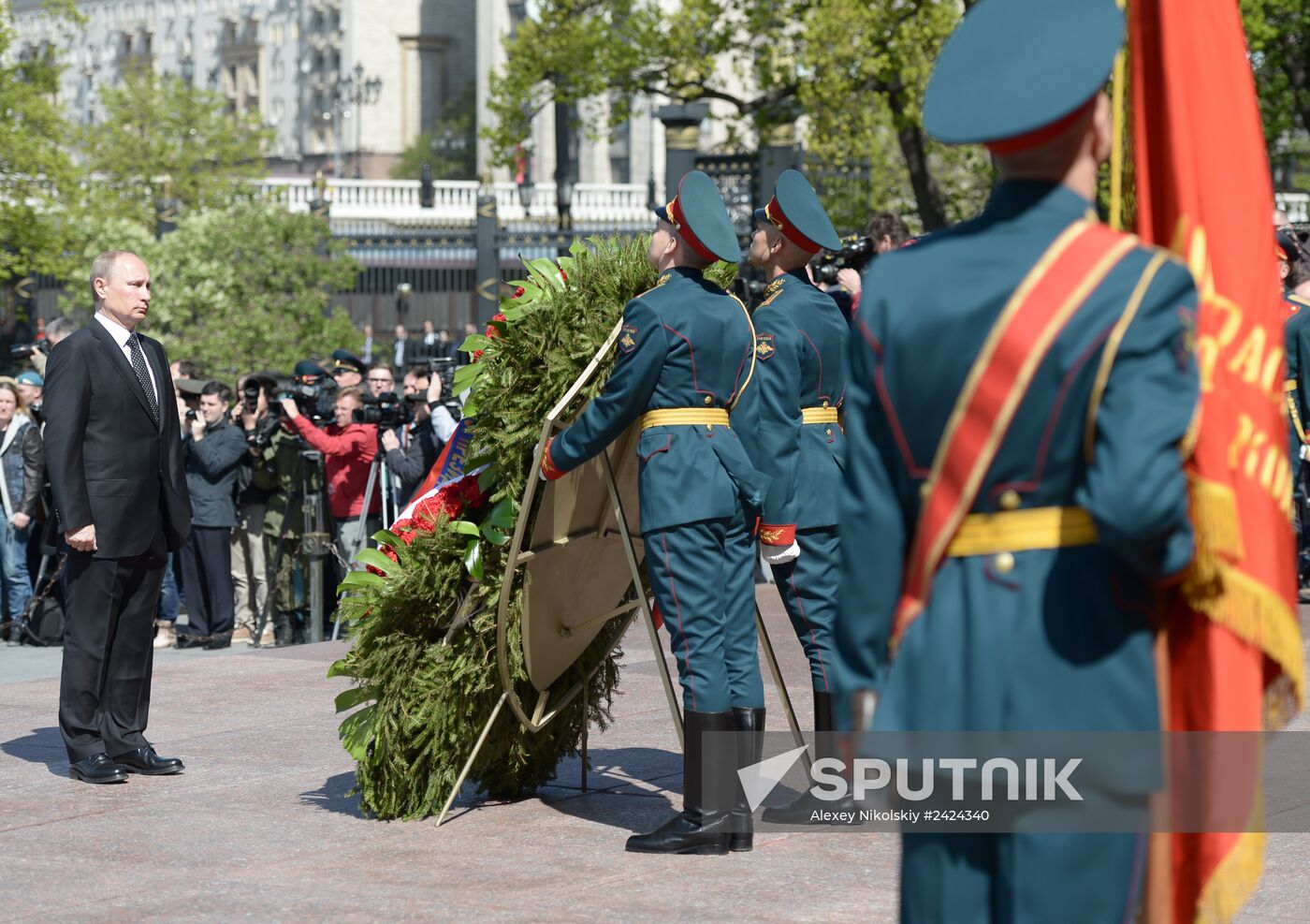 Wreath and flowers laid at Tomb of Unknown Soldier near Kremlin wall