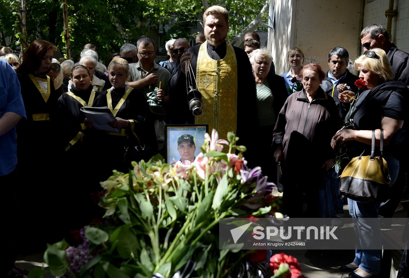 Funeral service for Dmitry Nikityuk who died at Trade Unions House, Odessa on May 2