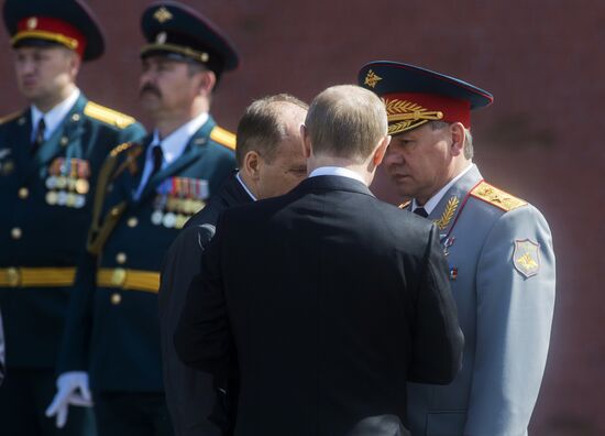 Wreath and flowers laid at the Tomb of the Unknown Soldier by the Kremlin Wall