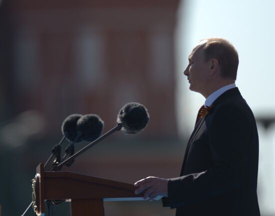 Vladimir Putin and Dmitry Medvedev at Victory Day parade on Red Square